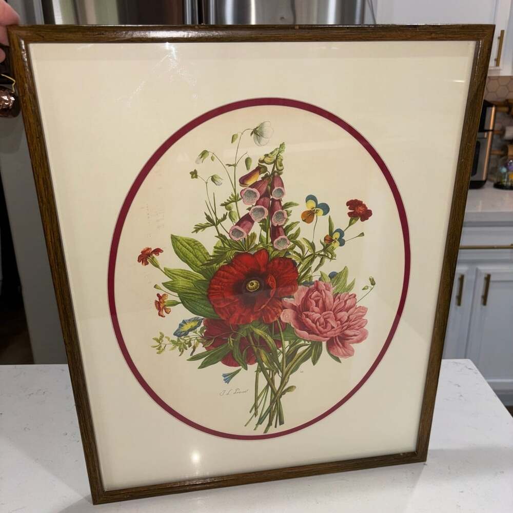 Jean Louis Prevost Floral Botanical Art Print Framed 21x17